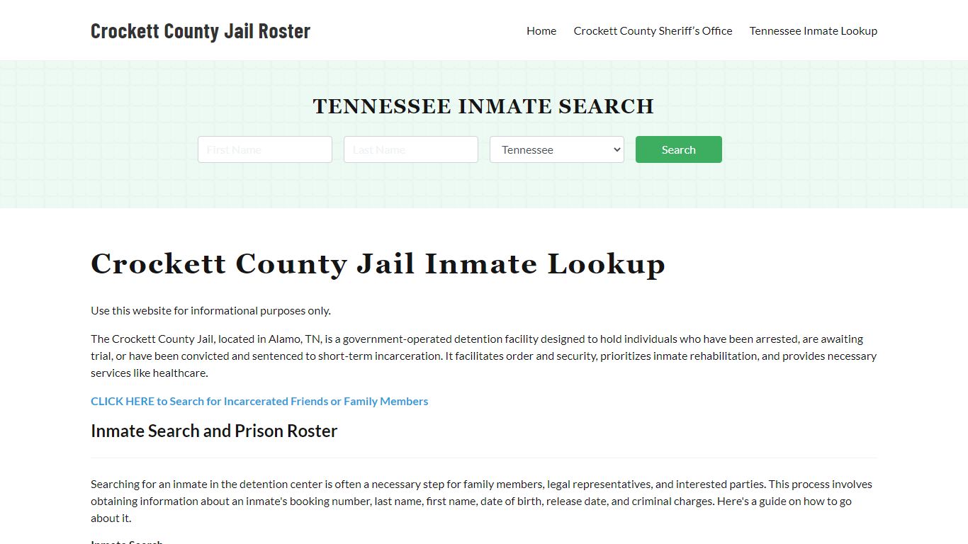 Crockett County Jail Roster Lookup, TN, Inmate Search